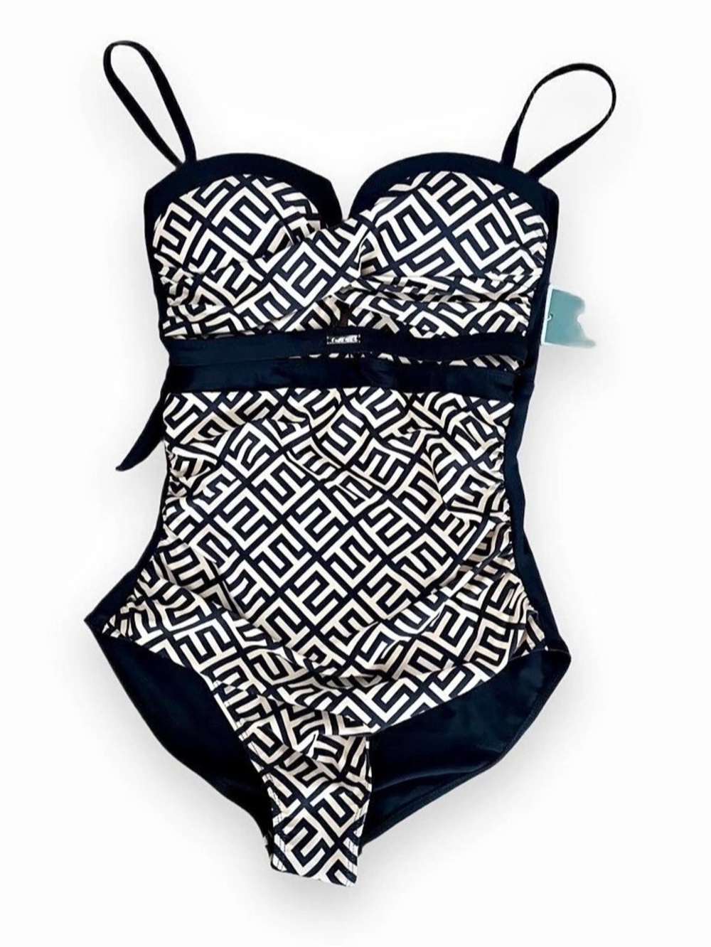 New! Eomenie white/black geometric pattern one piece swimsuit Sz M